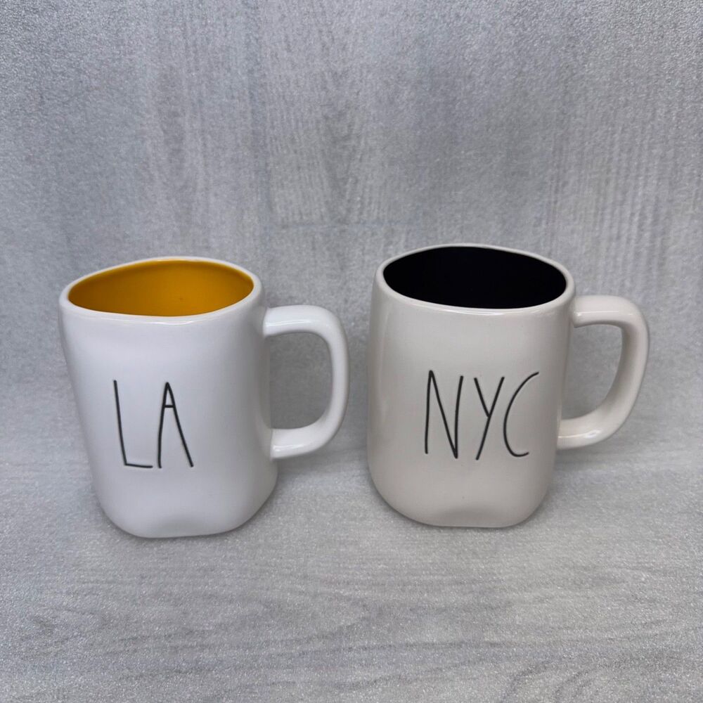 New Rae Dunn New York City NYC & Los Angeles LA Mugs, Set of 2 Double Sided